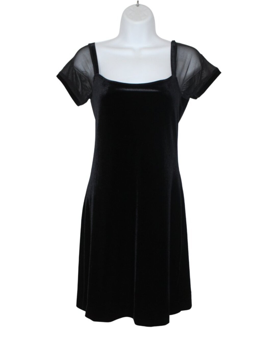 Vtg 90s Just Nikki black velvet mini short sleeve mesh romantic goth